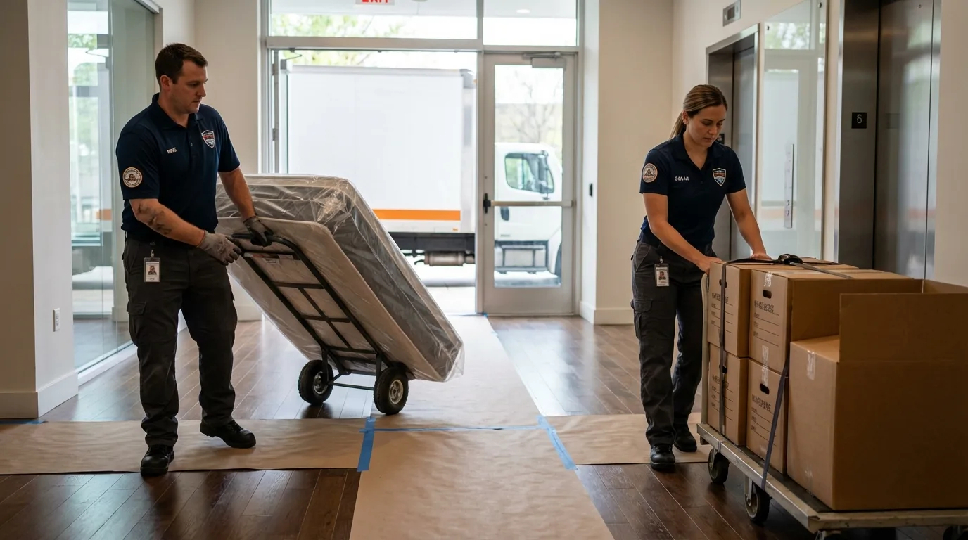 Professional apartment movers loading elevator in Hurley, NM